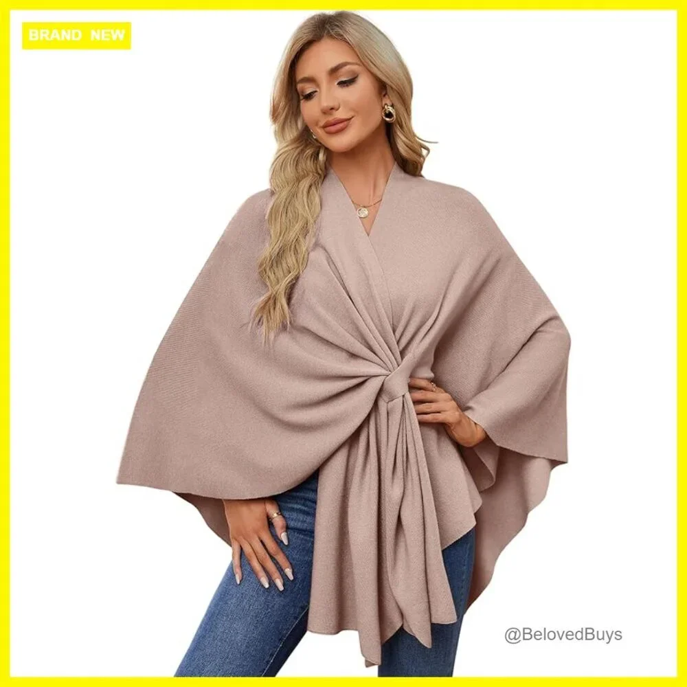 Soft Poncho Sweater Shawl Wrap Long Sleeve Loose Fit Rayon Blend